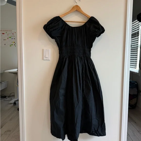 Doen Black Puff-Sleeve Smocked Midi Dress - Picture 4 of 6